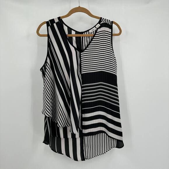 Cato Womens Top Size L Sleeveless Stripe Asymmetrical Bold Modern Artsy Layered - Picture 1 of 8